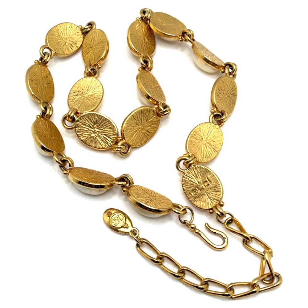 Vintage 1980s Liz Claiborne Faux Pearl Link Necklace Gold Tone 16" to 19" - Picture 5 of 8